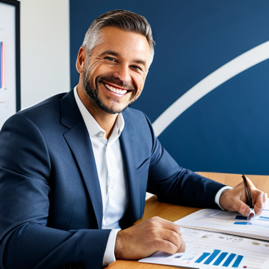 **
"A professional financial advisor in a modest business suit, sitting at a desk in a bright, modern office, reviewing mortgage documents with a friendly smile. The scene includes charts and graphs in the background, emphasizing financial growth. Fully clothed, appropriate attire, safe for work, perfect anatomy, natural proportions, professional photography, high quality, family-friendly."
**