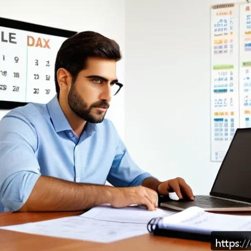 근로소득 간이세액표 - A professional Spanish office worker sitting at a modern desk with a laptop open displaying detailed...