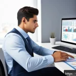 주식 양도세 계산 방법 - A detailed digital illustration showing a young Hispanic investor in a modern home office setting, a...
